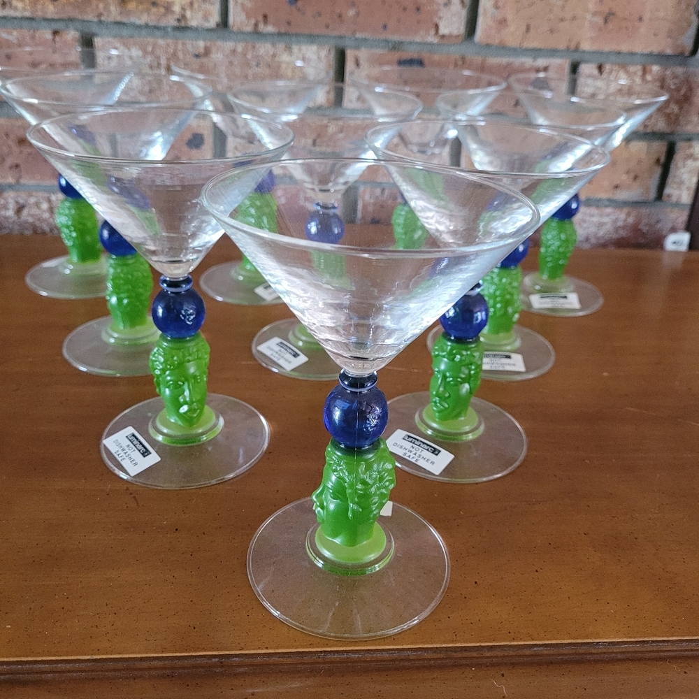 Tiki Man Blue Green Richard Jolly Martini Glass 1996